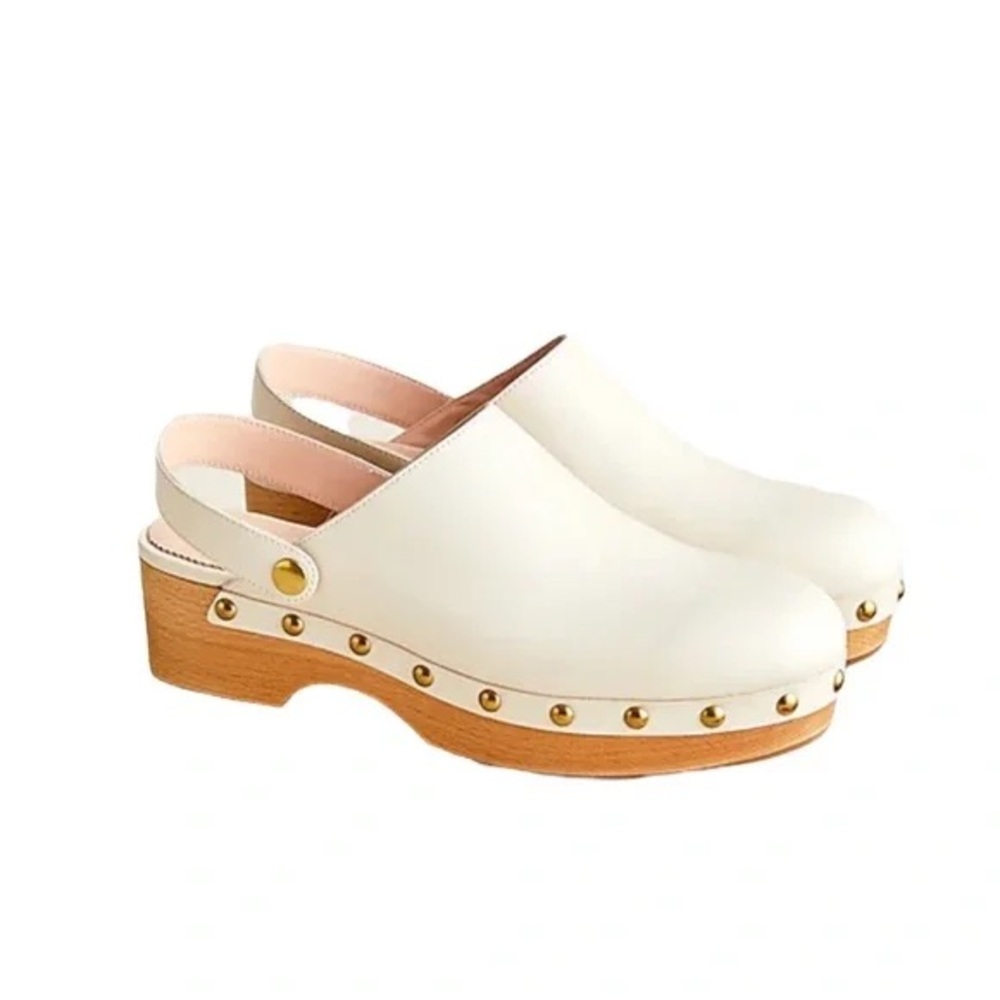 J. Crew White Leather Clogs with Gold Accents